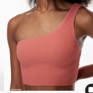 Aritzia One Shoulder Sculpt Knit Cropped Tank Top (Size XS, Coral Pink)